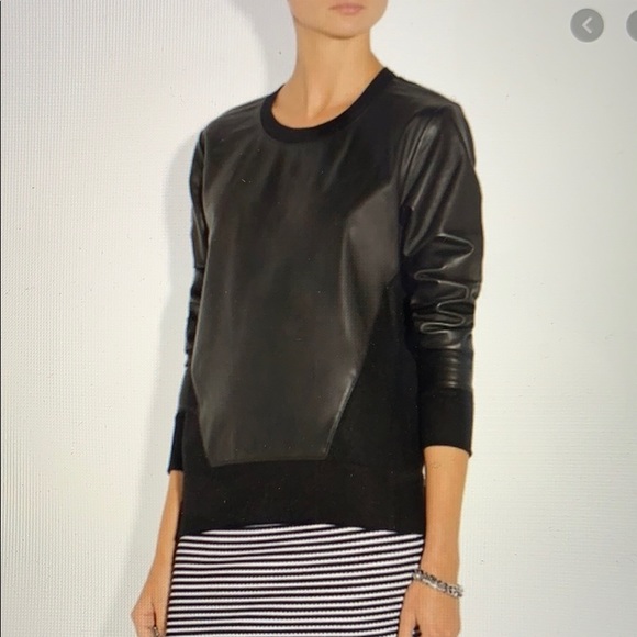 Helmut Lang Lamb Leather and Wool Sweatshirt - Picture 2 of 10